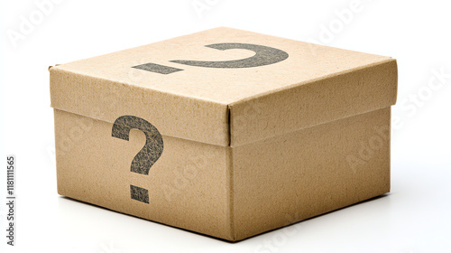 Cardboard box with question mark. Ideal for mystery package concepts.