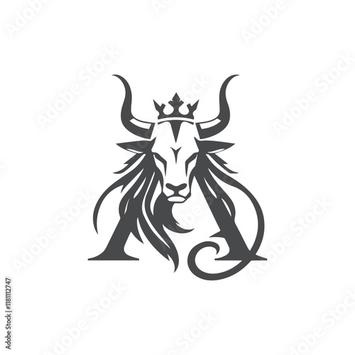 Creative Minimalist Iconic Letter A And Bull King Logo Design Silhouette Vector Illustration