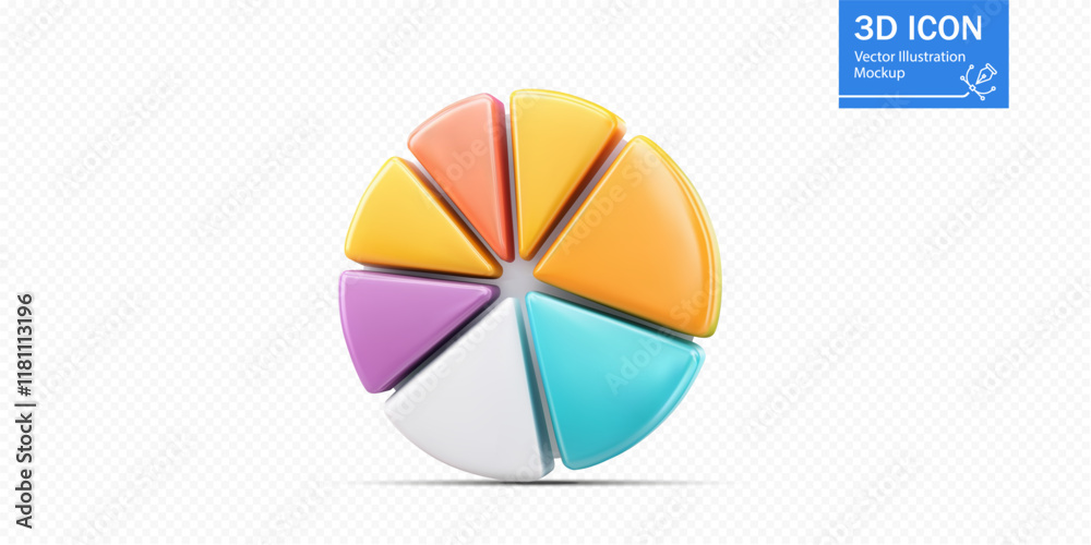 Colorful pie chart icon on a light background representing data visualization and analytics Colorful pie chart icon on a light background representing data visualization and analytics