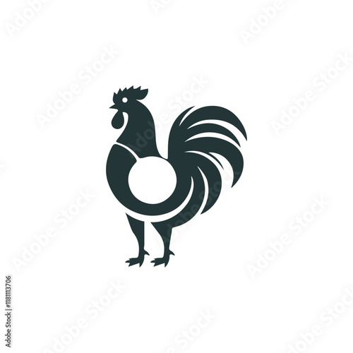 Creative Minimalist Iconic spiral Rooster Logo Design Silhouette Vector Illustration