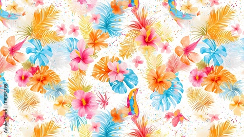 Vibrant tropical floral wallpaper design exotic paradise digital art bright colors aesthetic patterns seamless style