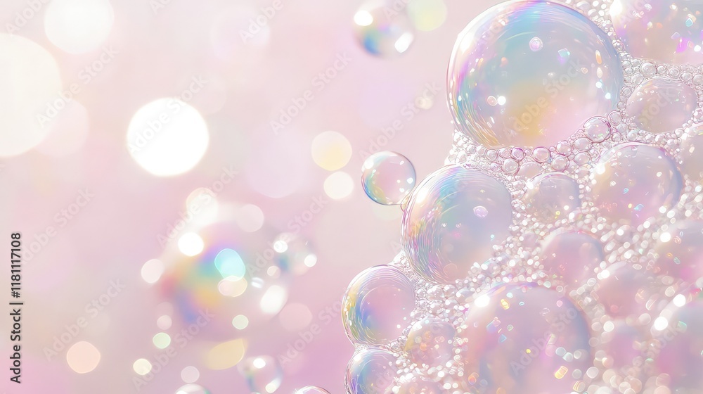 Soft pink and white bubbles float gently across the background, creating a dreamy and serene atmosphere. Soft pink and white bubbles float gently across the background, creating a dreamy and serene atmosphere.