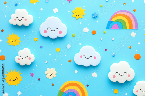 Playful Rainbow and Smiling Sky Design
レインボーカラーと笑顔の空のデザイン photo