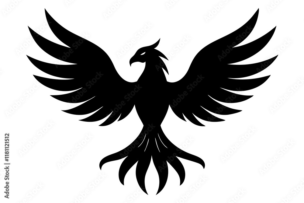 Fototapeta premium phoenix bird black silhouette vector, Simple silhouette Design vector icon with white background.