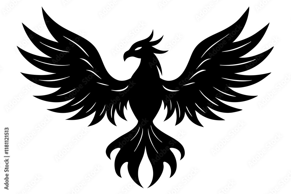 phoenix bird black silhouette vector, Simple silhouette Design vector icon with white background. phoenix bird black silhouette vector, Simple silhouette Design vector icon with white background.
