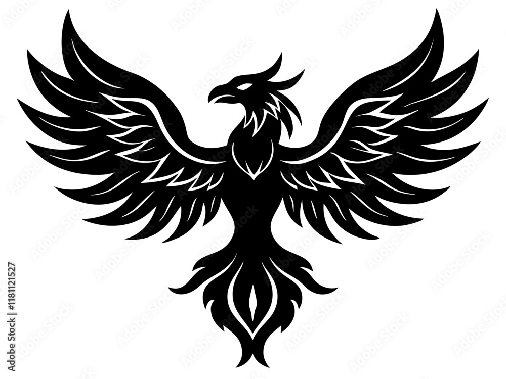 phoenix bird black silhouette vector, Simple silhouette Design vector icon with white background. phoenix bird black silhouette vector, Simple silhouette Design vector icon with white background.