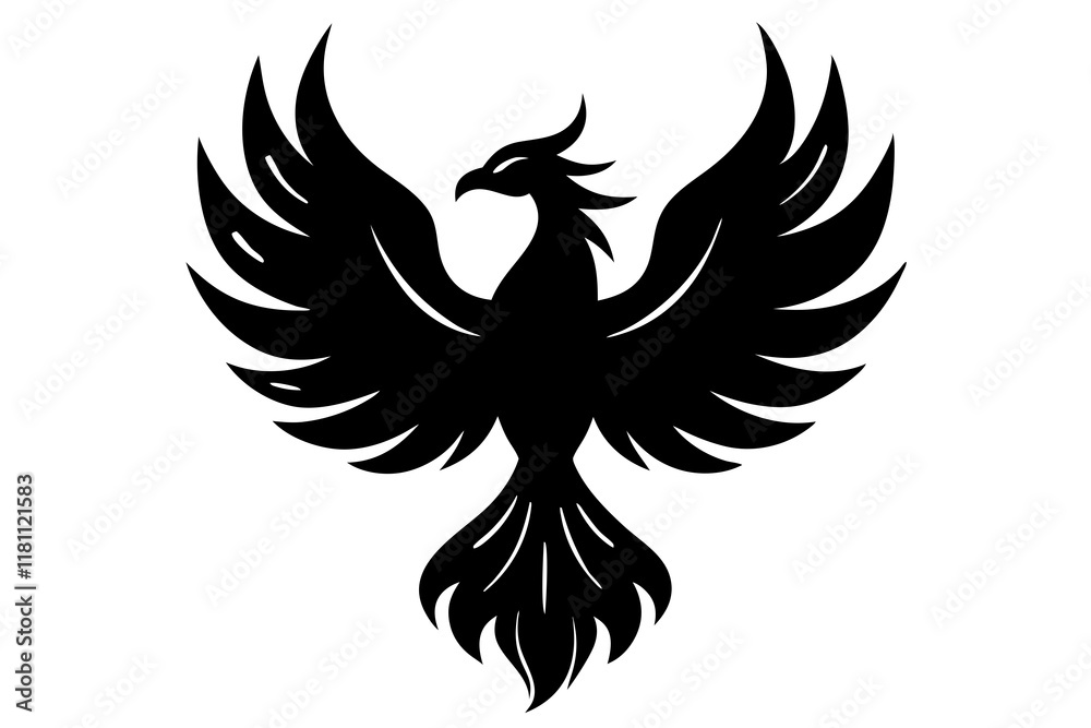 Fototapeta premium phoenix bird black silhouette vector, Simple silhouette Design vector icon with white background.