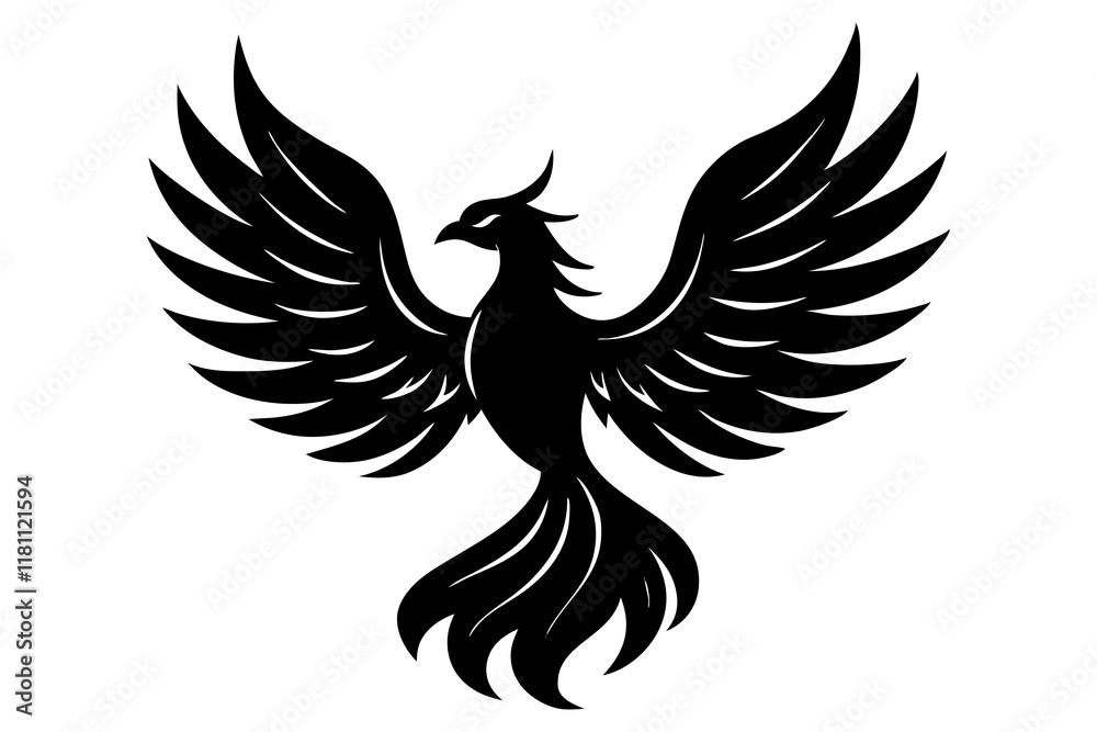 phoenix bird black silhouette vector, Simple silhouette Design vector icon with white background. phoenix bird black silhouette vector, Simple silhouette Design vector icon with white background.