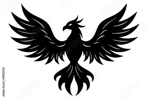 phoenix bird black silhouette vector, Simple silhouette Design vector icon with white background.