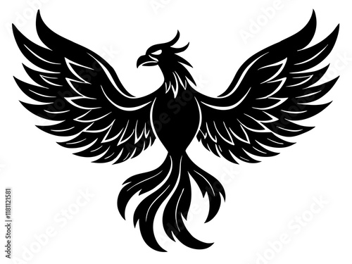 phoenix bird black silhouette vector, Simple silhouette Design vector icon with white background.