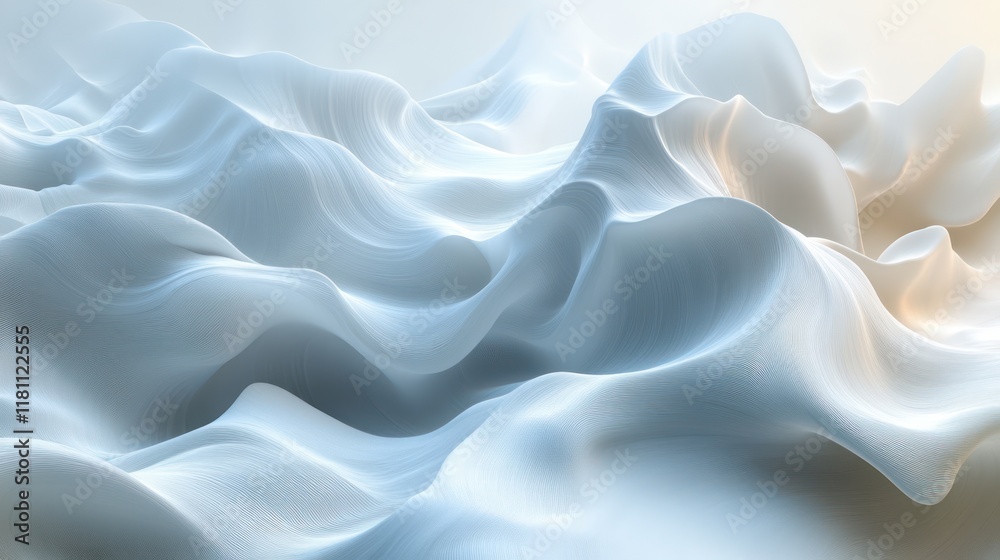 Fototapeta premium Abstract Blue and White Wave Forms: A Serene Digital Landscape