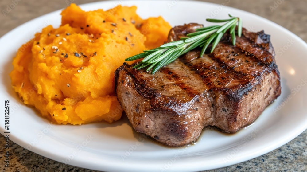 smoked lamb chops with a rosemary glaze, plated with roasted garlic smoked lamb chops with a rosemary glaze, plated with roasted garlic