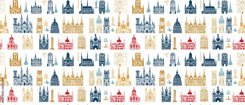 Fototapeta premium repeating pattern the most cathedral graphic outline