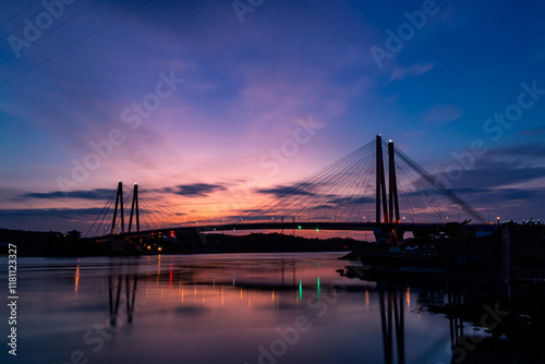 Landscape view of Sunrise twince bridge in Jindo, South korea photo