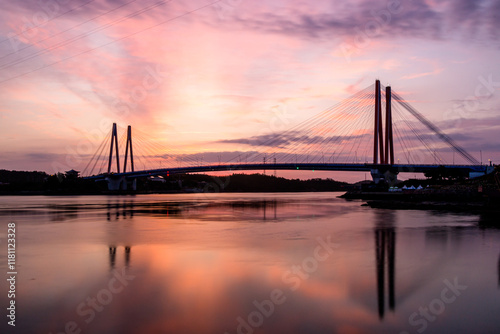 Landscape view of Sunrise twince bridge in Jindo, South korea photo