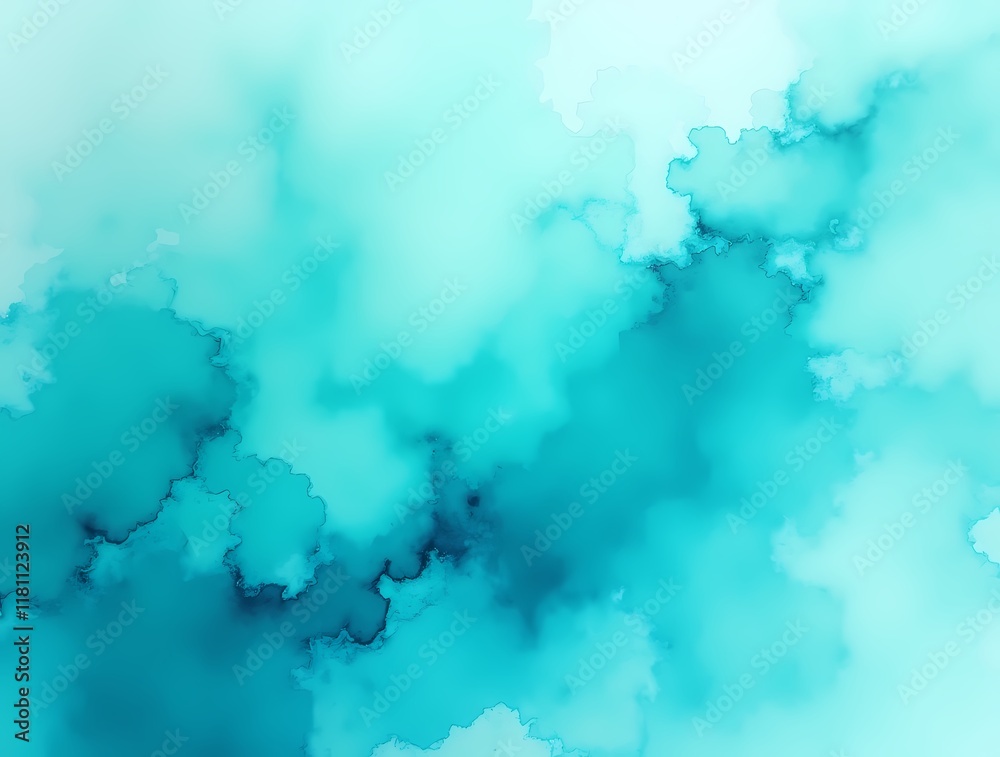 Abstract watercolor background in turquoise with blue and green texture