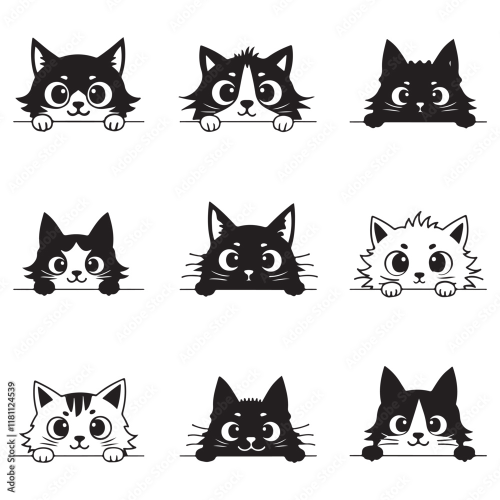 Cat Face Silhouette Bundle: Perfect for Crafts and Projects Cat Face Silhouette Bundle: Perfect for Crafts and Projects