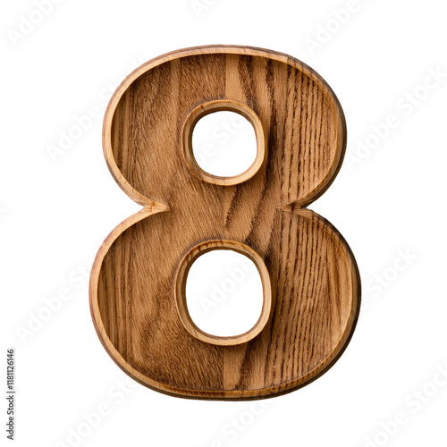 3D WoodTextured Number 8 Isolated on White Background, Cut Out photo