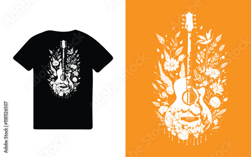 Group of plants in the summer and equipped with a guitar stylish tshirts and trendy clothing desi