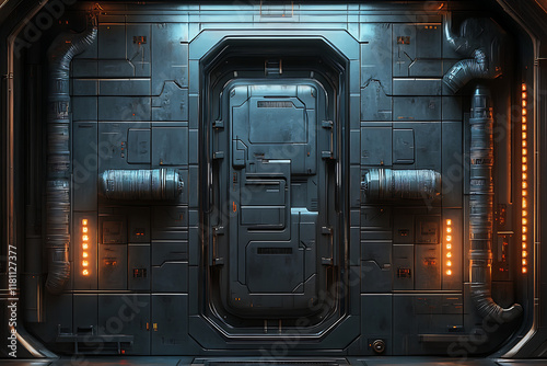 Fototapeta Naklejka Na Ścianę i Meble -  Sci fi future technology space galaxy ship decoration door panel 
