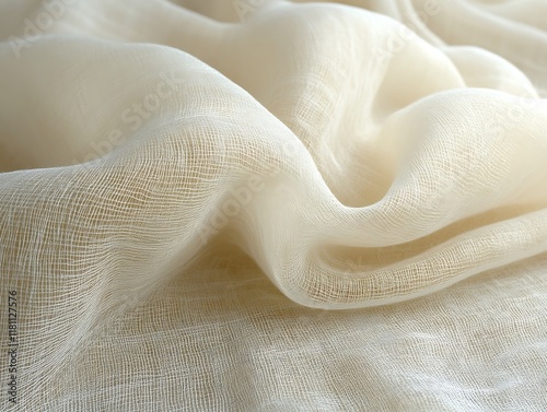 Draped beige sheer fabric texture.