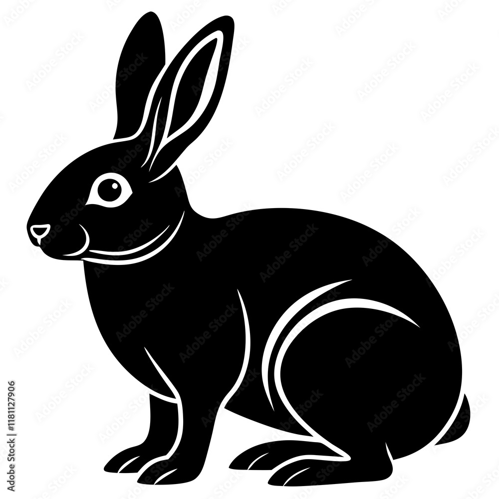 Obraz premium Rabbit black silhouette vector, Simple silhouette Design vector icon with white background