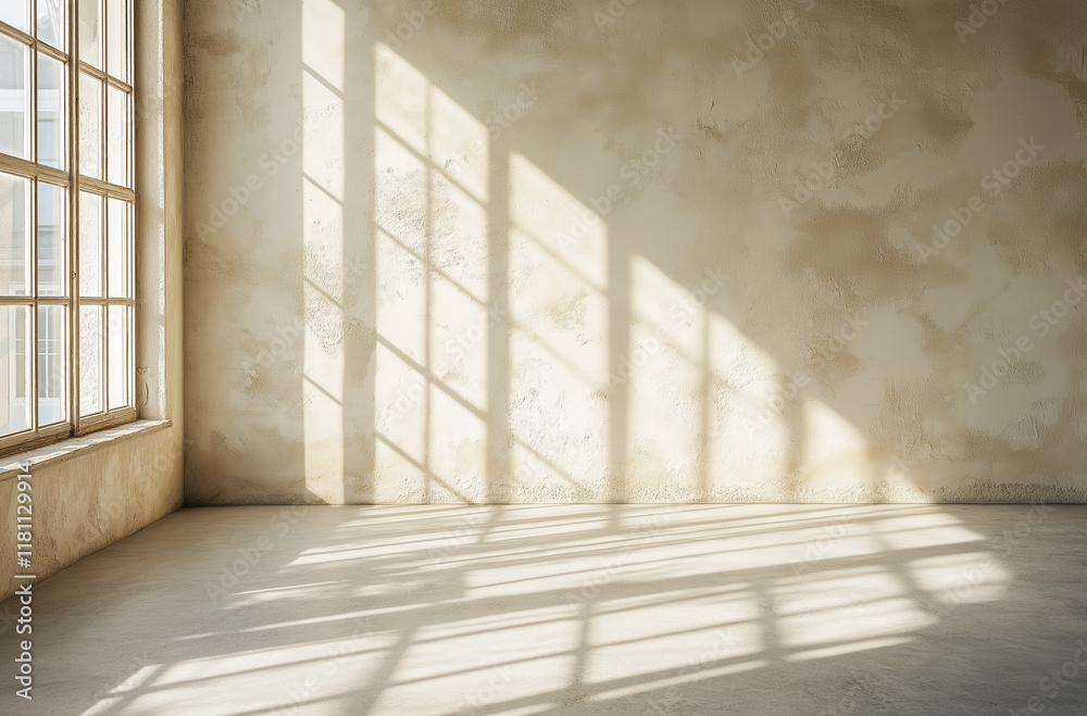 Obraz premium Minimal empty interior space with a blank wall, perfect for showcasing artwork, furniture, or creative design concepts.