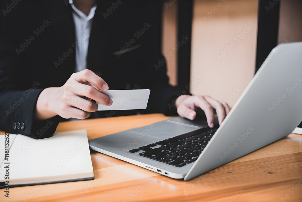 Man Using Laptop to Make Online Payment with Credit Card Man Using Laptop to Make Online Payment with Credit Card