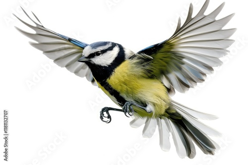 Flying Common Great Tit Isolated on the Transparent Background Png Ai Generative