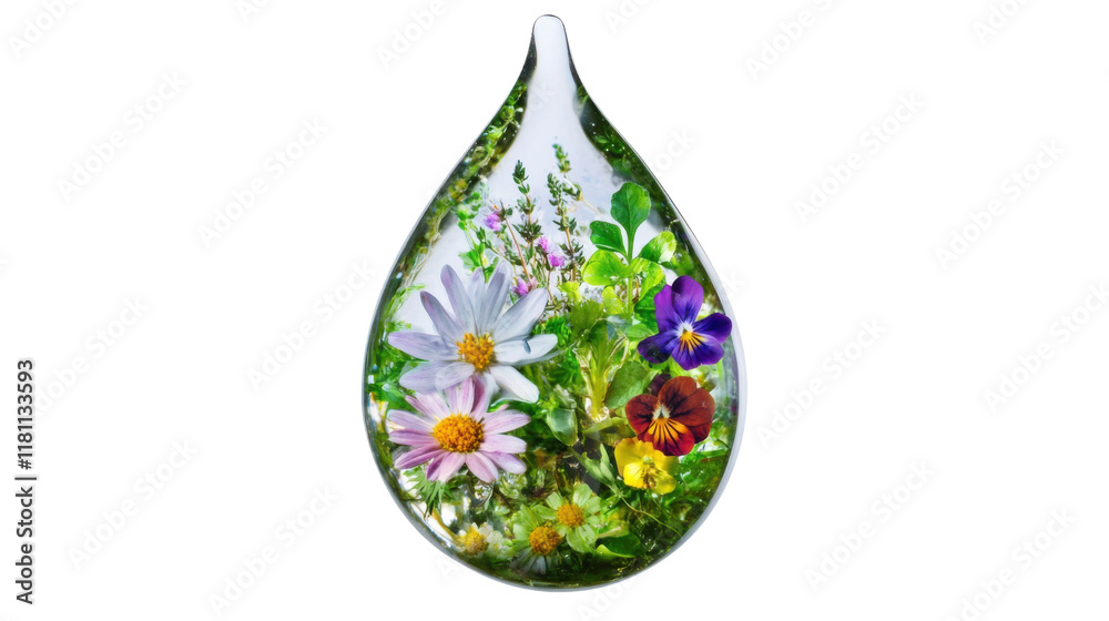 Fototapeta premium Flower in a drop of water transparent background