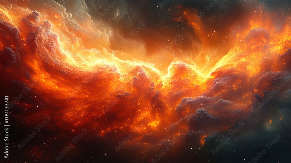 Fototapeta premium Fiery Nebula: A Cosmic Inferno