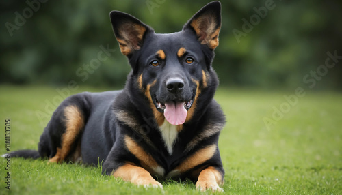  Happy German Shepherd dog enjoying a day outdoors, showcasing its playful nature, loyalty, and the joy of having a furry companion photo