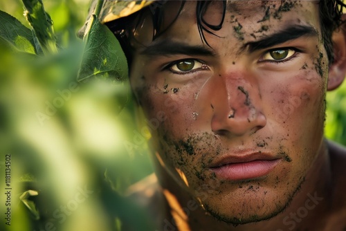 a man with mud all over his face photo