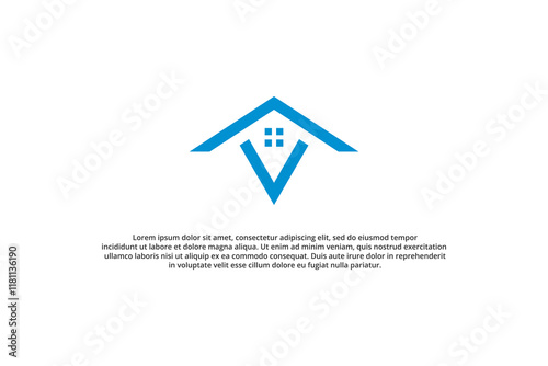 letter v blue house logo design