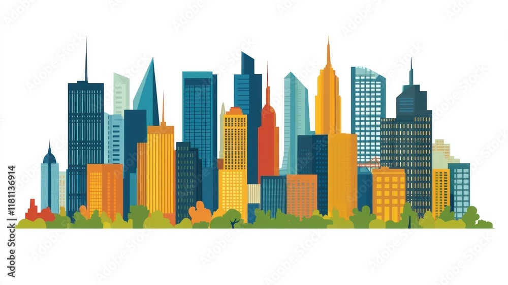 Obraz premium Vibrant Metropolis Skyline: A Colorful Cityscape Illustration