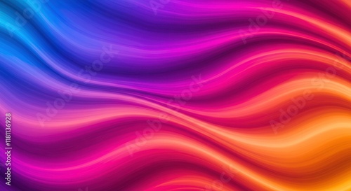 Wallpaper Mural Abstract Wave Flow:  A mesmerizing digital artwork of flowing, undulating waves in vibrant hues of blue, purple, red, and orange, creating a captivating and dynamic abstract background.  Torontodigital.ca