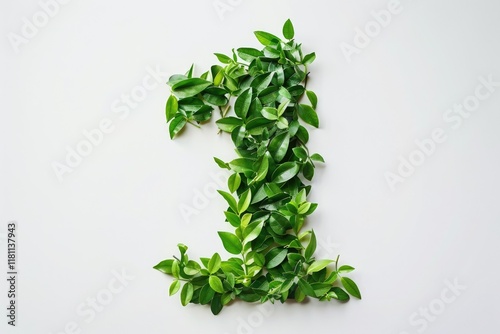 Green Leaves Cutout in the Shape of the Number One NatureBased Idea Lay Flat