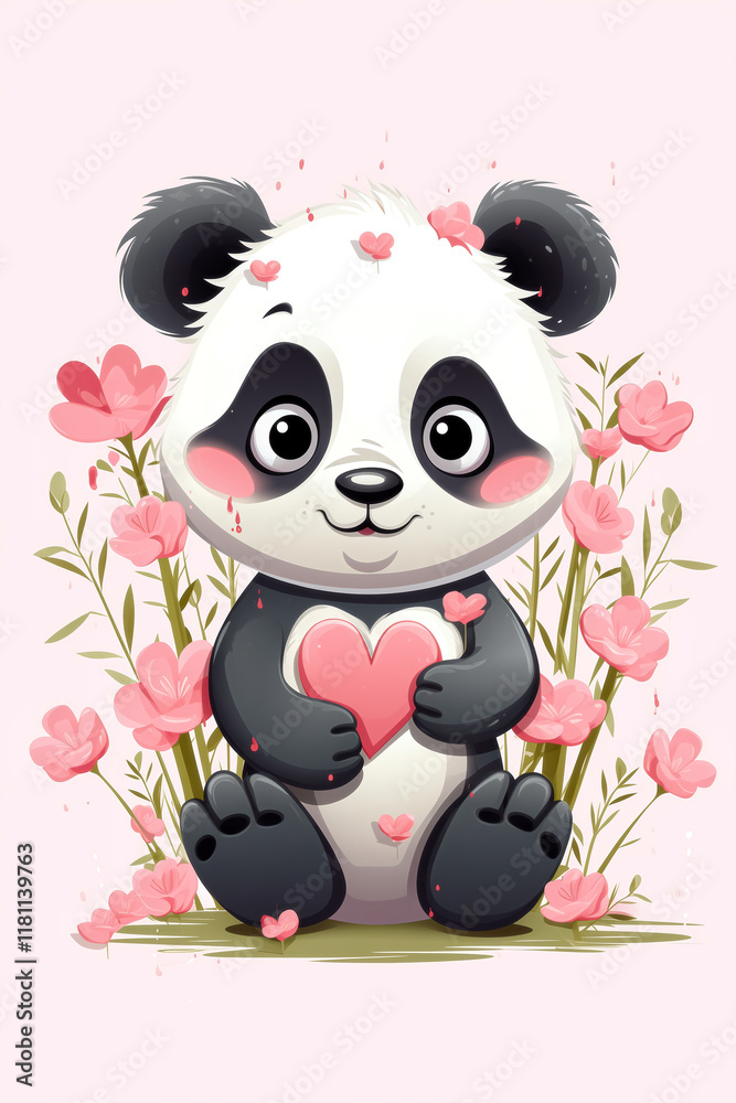 Obraz premium Valentine's Day Greeting Card Design: Panda with Heart