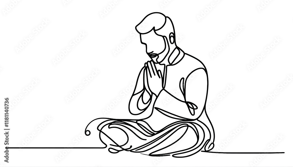 One line drawing of praying man . Transparent background png file One line drawing of praying man . Transparent background png file