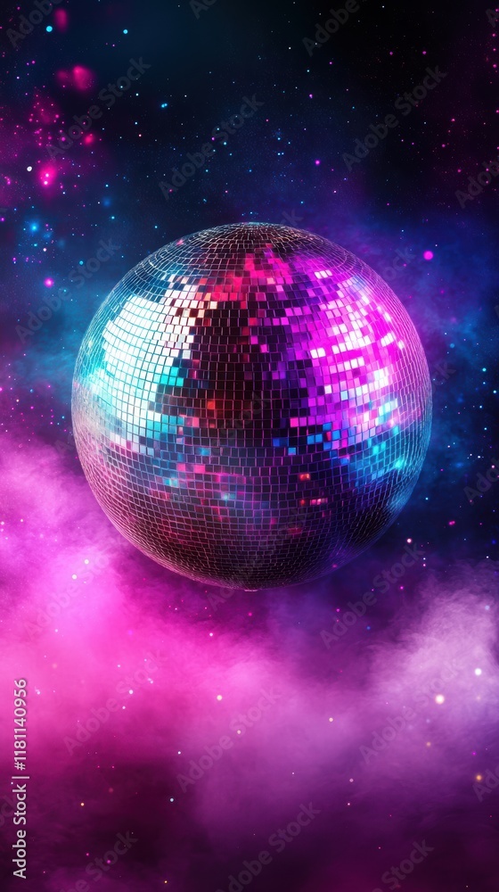 Obraz premium Disco ball casting kaleidoscopic lights in dark space
