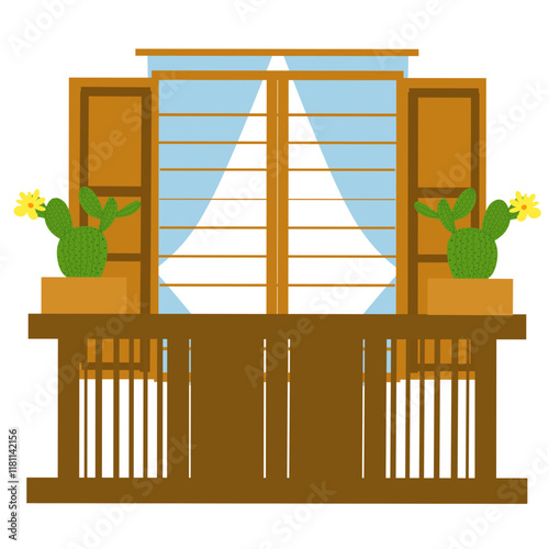 Aesthetic windows with wooden fence illustration
