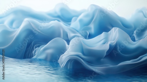 Light blue fabric with waves and ripples, smooth and silky texture, serene scene, fabric and water harmony