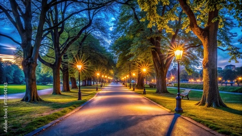 Wallpaper Mural Long exposure captures city park's nighttime magic, footpath trails blurring into ethereal light. Torontodigital.ca