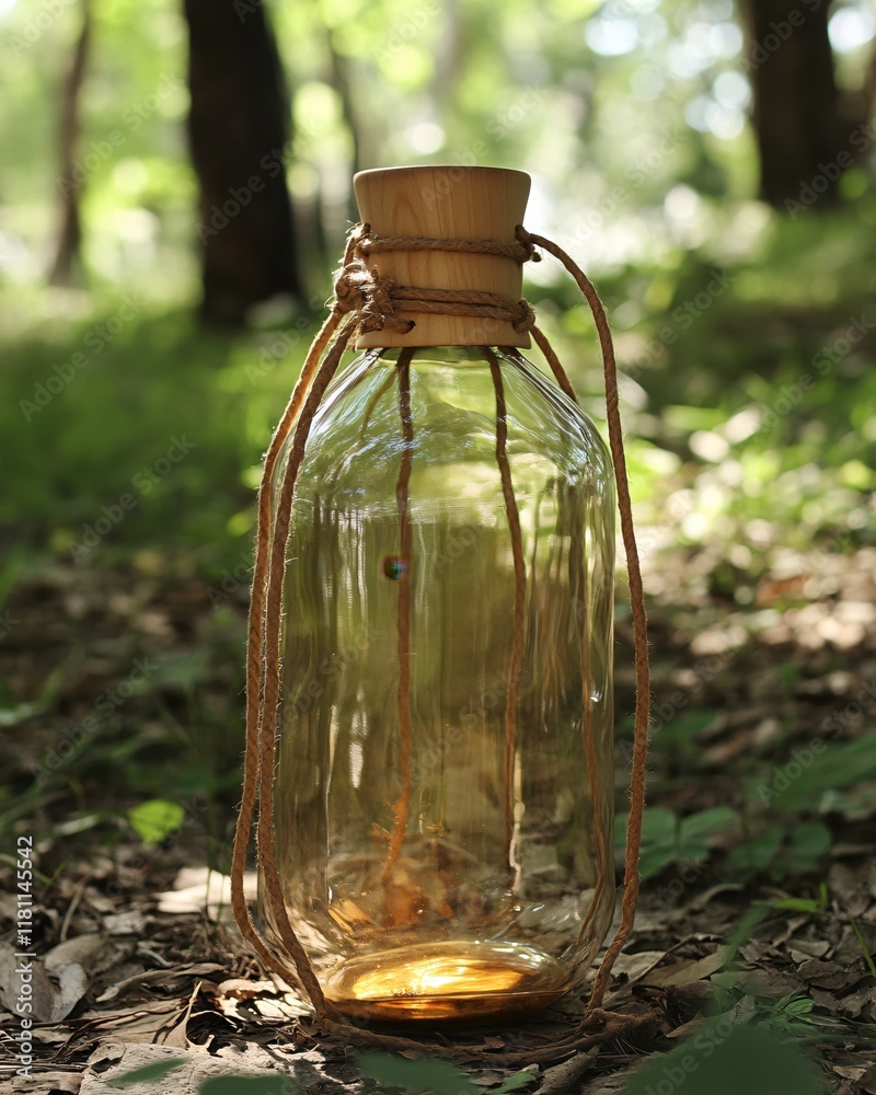 Glass Bottle Forest Nature Rustic Wooden Cork Rope Sunlight