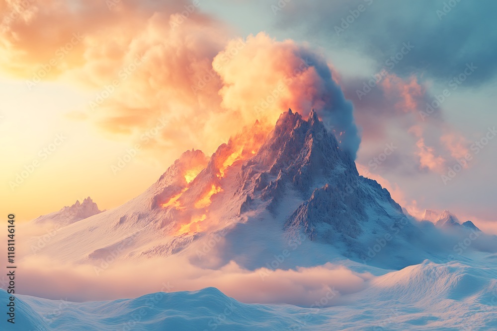 Fototapeta premium Volcanic Mountain In Eruption