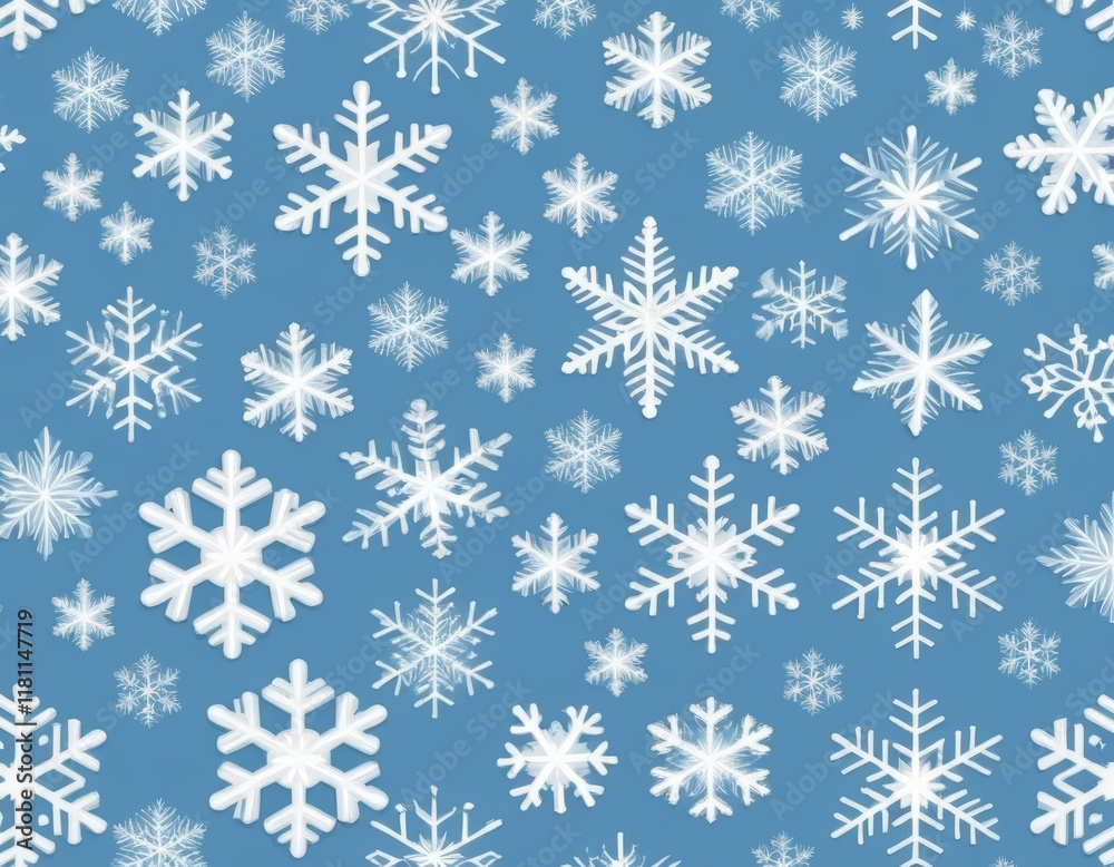 Seamless Winter Pattern: Delicate White Snowflakes on Blue Background Seamless Winter Pattern: Delicate White Snowflakes on Blue Background