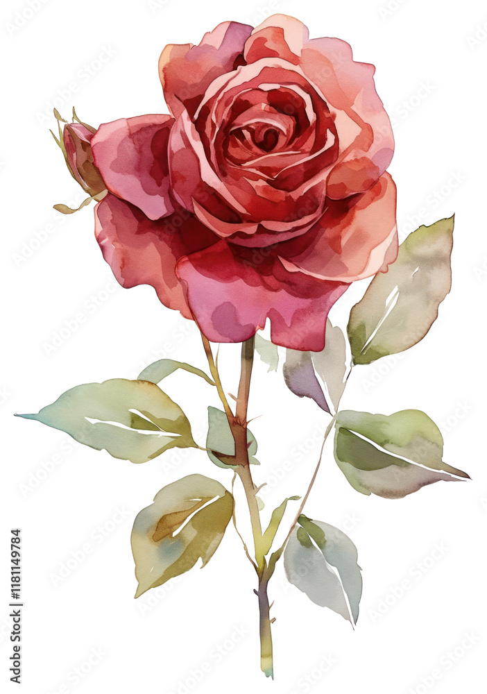 Obraz premium PNG Pastel coquette burgundy rose art illustration watercolor.