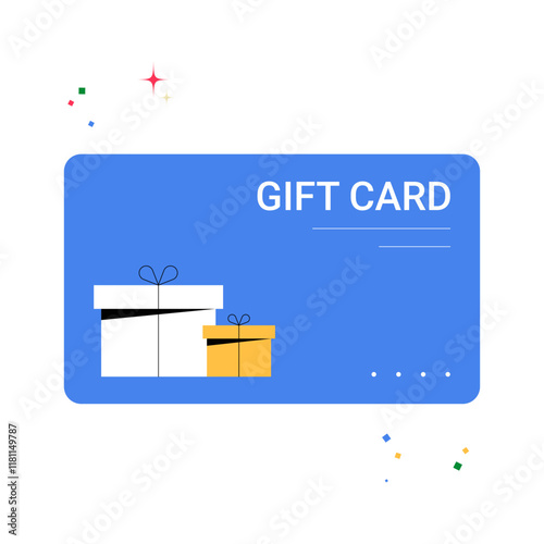 Gift Card With Wrapped Presents In Flat Vector Illustration Symbolizing Gifting, Loyalty Rewards, And Shopping, Isolated On White Background