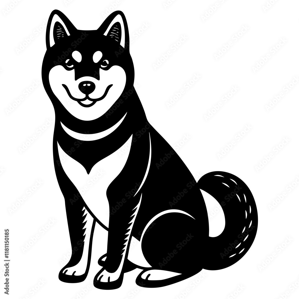Obraz premium shiba inu dog black silhouette vector, Simple silhouette Design vector icon with white background.