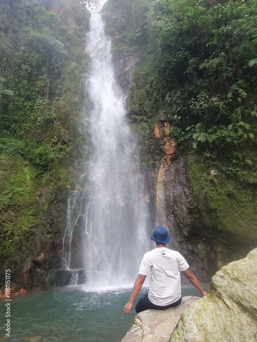 person in a waterfall